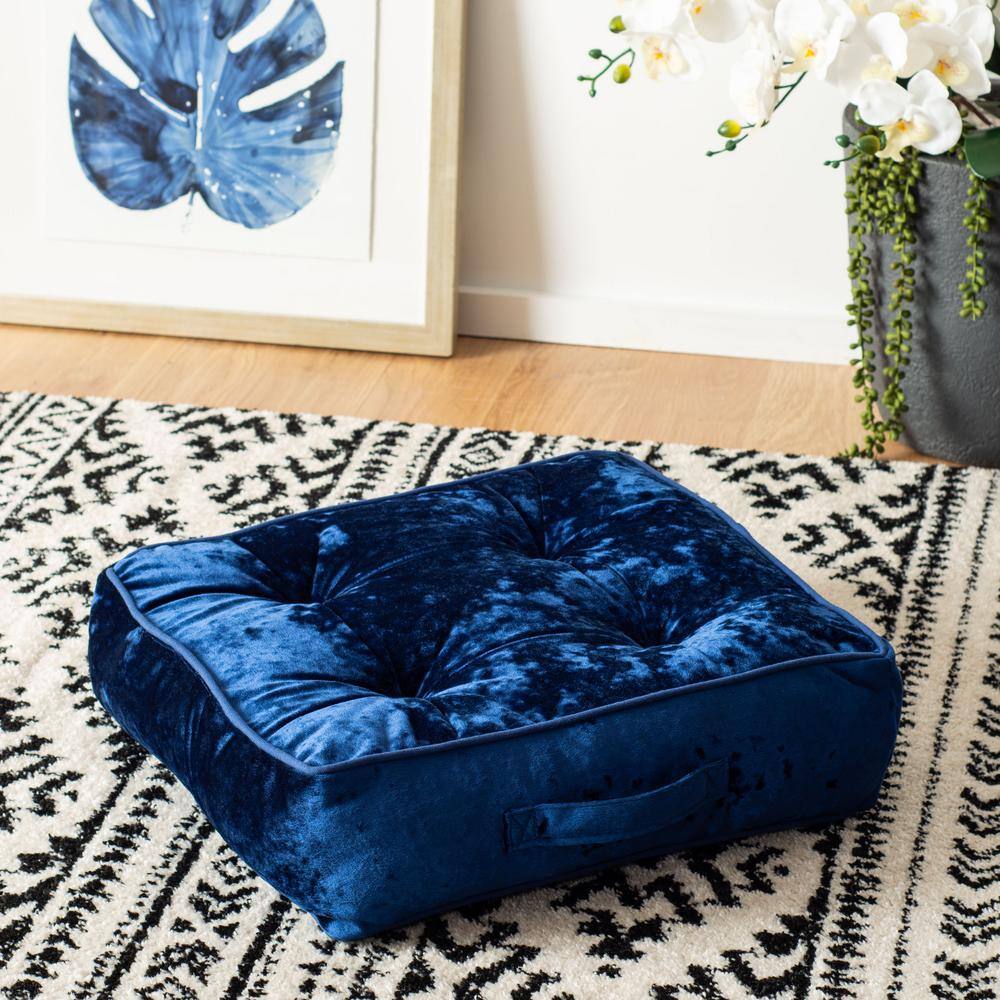 Navy Velvet Tufted Square Floor Pillow with Handle