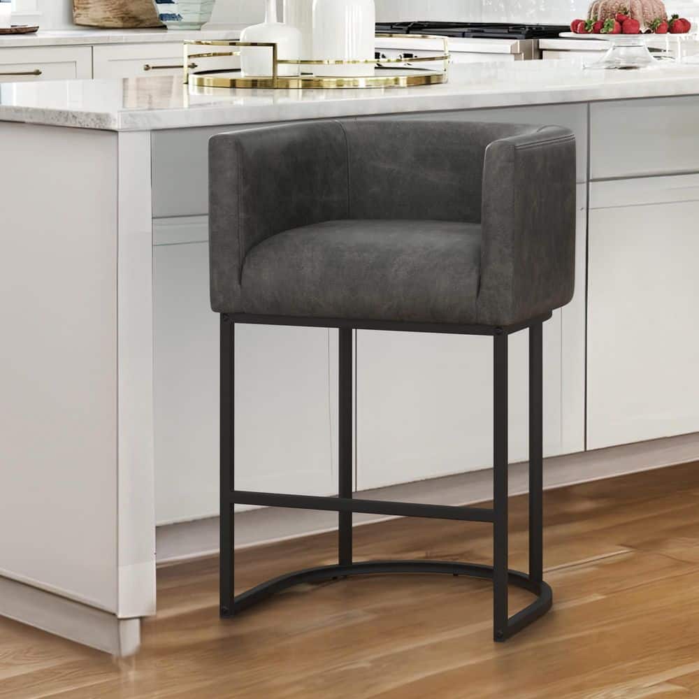 LUE BONA Jessica 26 in. Black Gray Modern Counter Bar Stool Faux ...