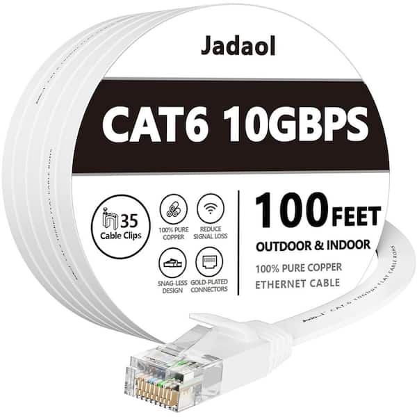 Lukyamzn 100 ft. Cat 6 Unshielded Gold Plated Flat Ethernet Cable - White