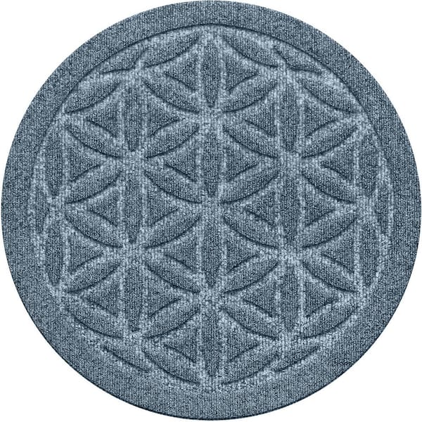 Bungalow Flooring "Waterhog Flower of Life Bluestone 17 in. x 17 in. Polyester Rubber Indoor/Outdoor Plant Trivet Floor Mat (Set of 2)"