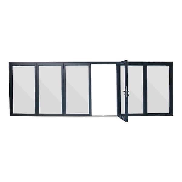 Wholesale Exterior Patio Black Folding Aluminum Frame Glass Stack Bifold  Door as entry Gate
