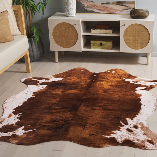 Faux Cow Hide 5 ft. x 5 ft. Brown/Ivory Animal Abstract Area Rug