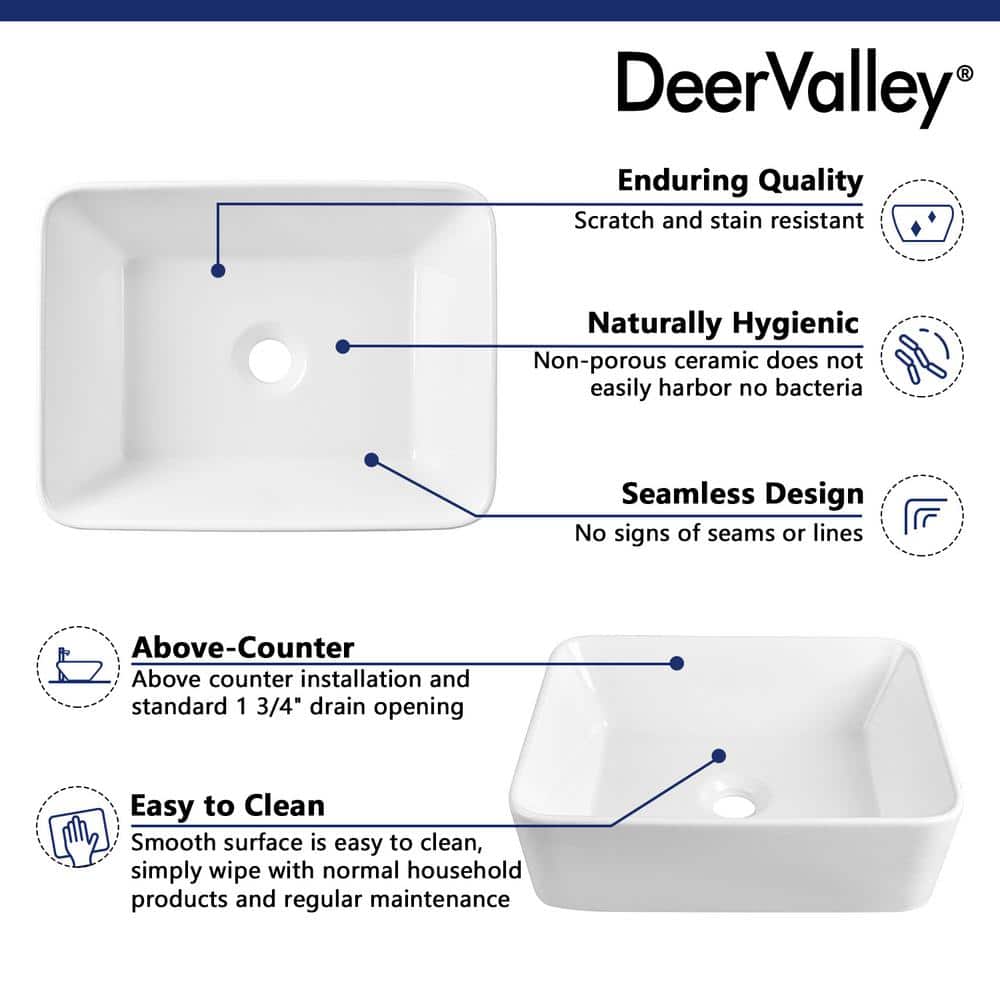 Liberty 12" White Ceramic Rectangular Vessel Bathroom Sink