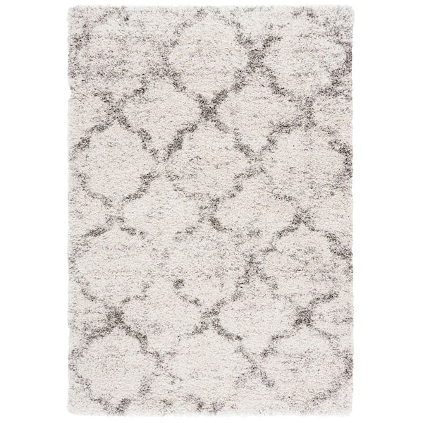 Hudson Shag 9 ft. x 12 ft. Ivory/Gray Trellis Area Rug