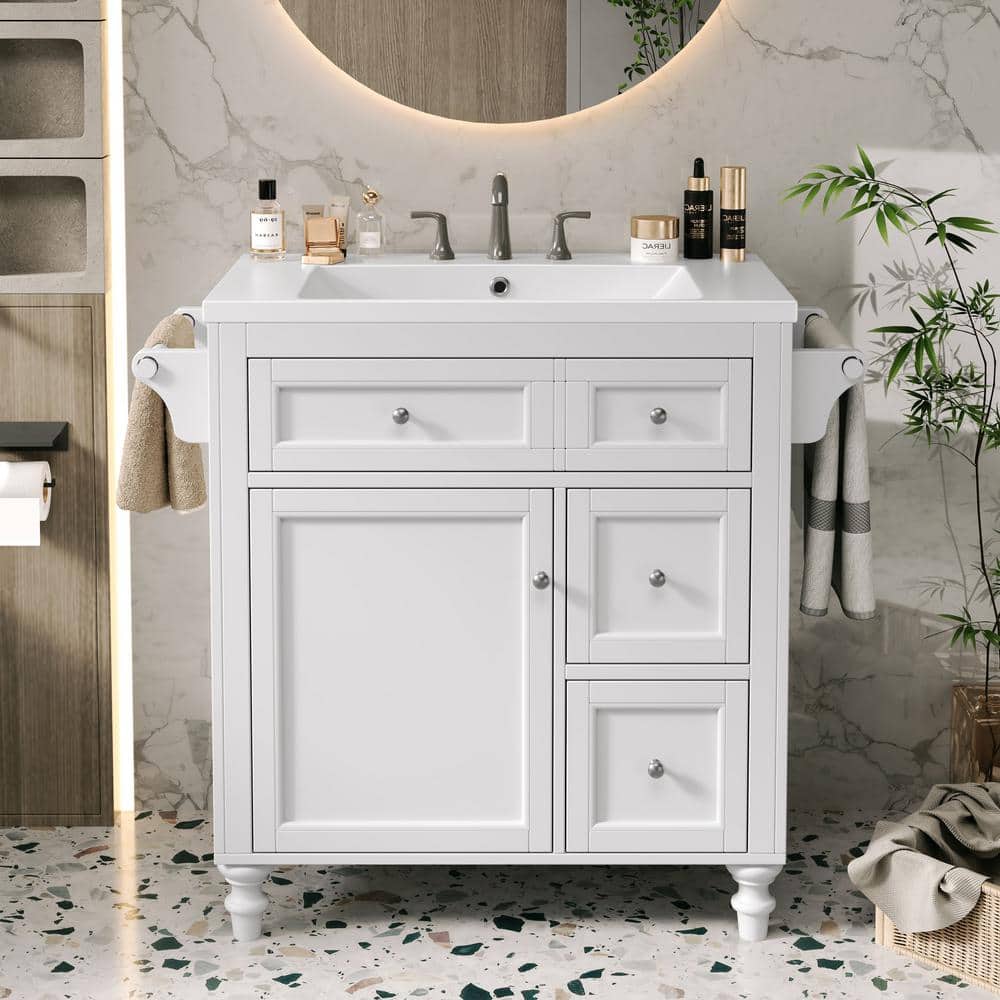 30 in. W x 18 in. D x 34 in. H Single Sink Freestanding Bath Vanity in Whit