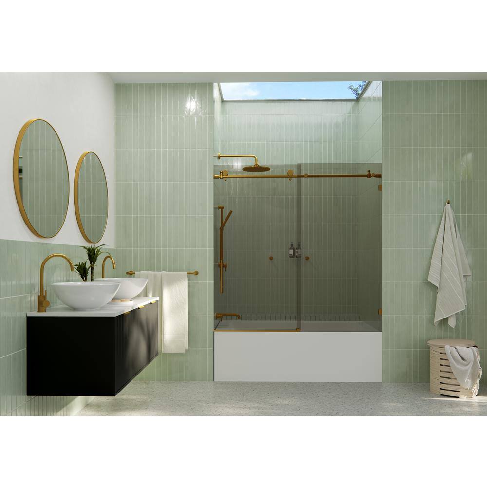 Equinox 56 - 60 in. x 60 in. Fully Frameless Gray Tinted Sliding Bathtub Door