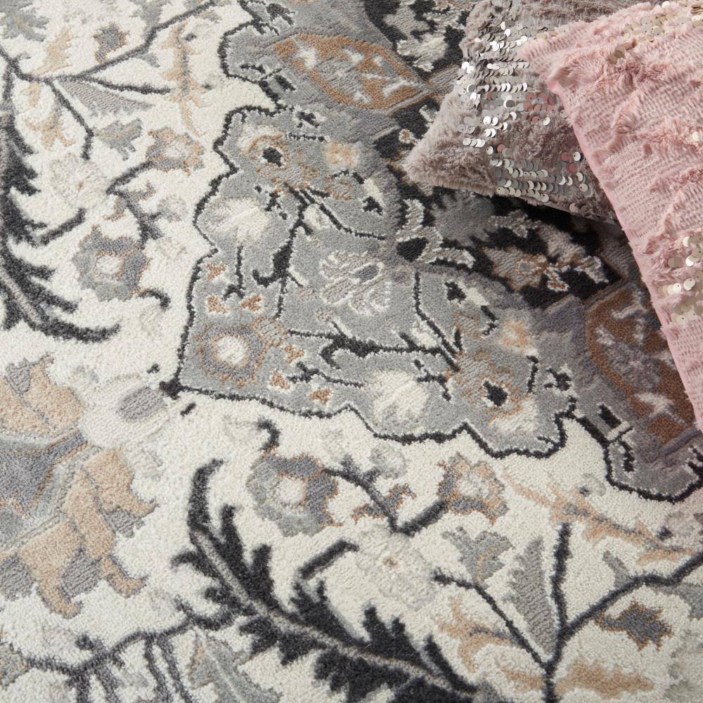 Ivory Grey Floral Medallion 5'3" x 7'3" Synthetic Area Rug