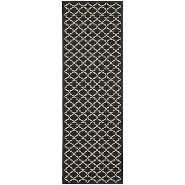 SAFAVIEH Courtyard Black/Beige 2 ft. x 8 ft. Geometric Indoor/Outdoor Patio  Runner Rug