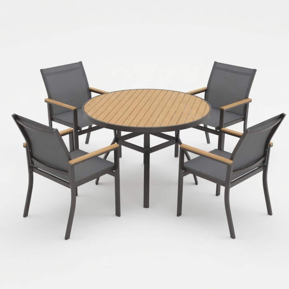 5-Piece Grey Aluminum Patio Dining Set with 35.4 in. Round HDPS Table and 4 Textilene Chairs price history on PriceWatchPro