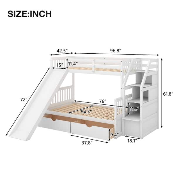 White Twin Over Full Bunk Bed With, White Twin Over Full Bunk Bed With Drawers And Slide