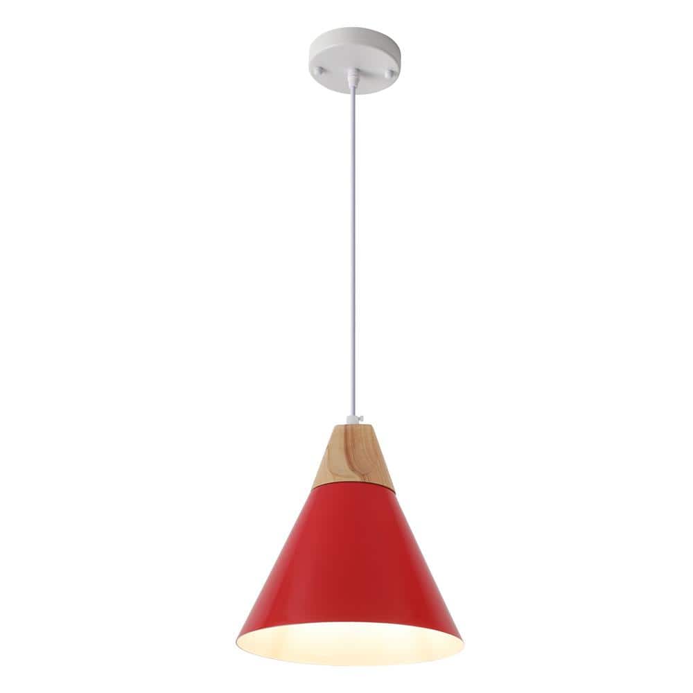 ADSENSTY 1-Light Red Cone Pendant Light with Metal Shade, No Bulbs