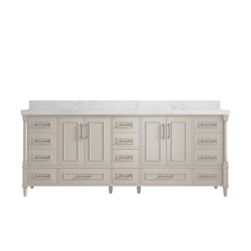 Hudson 84 in. W x 22 in. D x 36 in. H Double Sink Bath Vanity in Fine Grain with 2 in. Empire White Qt. Top price history on PriceWatchPro