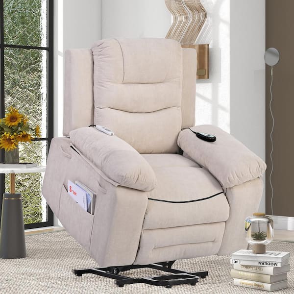 Merax Beige Linen Standard (No Motion) Recliner with Power Lift