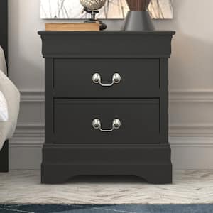 Louis Philippe 2-Drawer Black Nightstand Sidetable Ultra Fast Assembly (21.5 in. x 15.8 in. x 24 in.)
