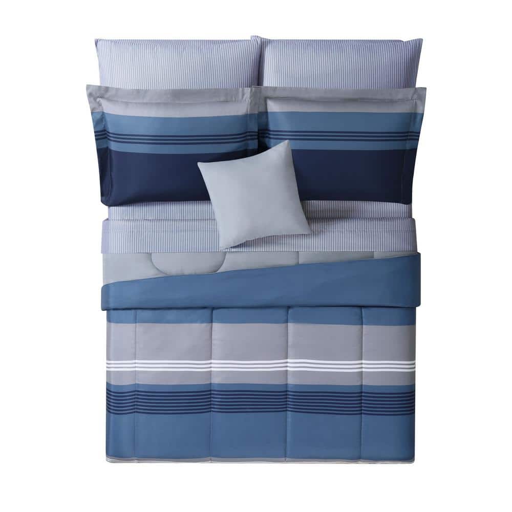 Twin Blue Microfiber Reversible Bed in a Bag Set