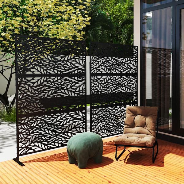 UIXE 76 Galvanized Steel Garden Fence Outdoor Privacy Screen Garden ...