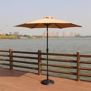 8.8 ft. Aluminum Outdoor Patio Umbrella with 33 lbs. Round Resin Umbrella Base, with Hand Crank Lift in Taupe