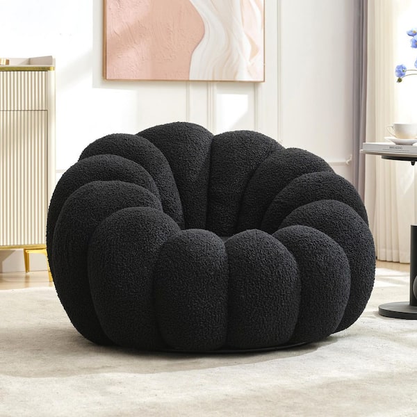 Modern Black Comfy Teddy Velvet Swivel Chair for Living Room