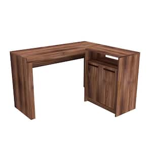 49 in. L-Shaped Dark Brown 1 Drawer Computer Desk with Solid Wood Material