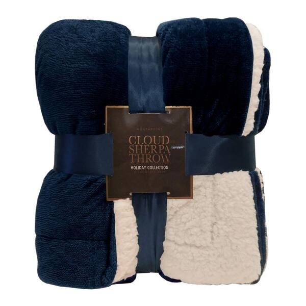 Luxe Sherpa Navy Polyester Throw Blanket