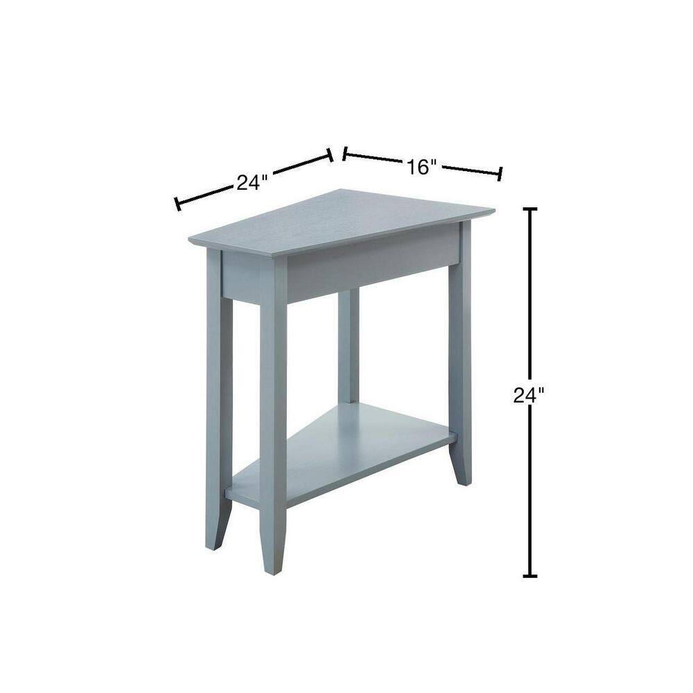 Gray Triangular Wood and Metal End Table with Shelf