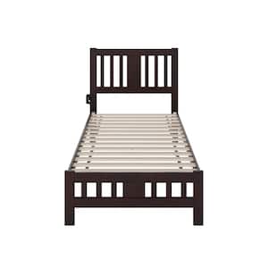 Tahoe Espresso Twin Solid Wood Extra Long Platform Bed with Footboard