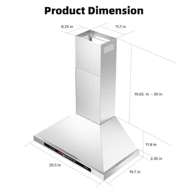 30 in. 900 CFM Convertible Wall Mounted Range Hood in Stainless Steel with Carbon Filter and 4 LED Lights