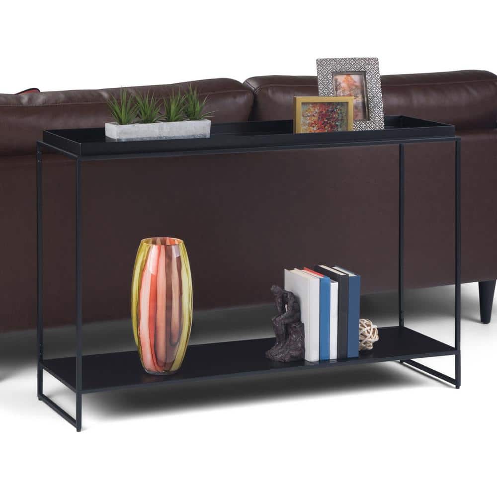 Garner Black Metal Tray Top Console Table with Storage