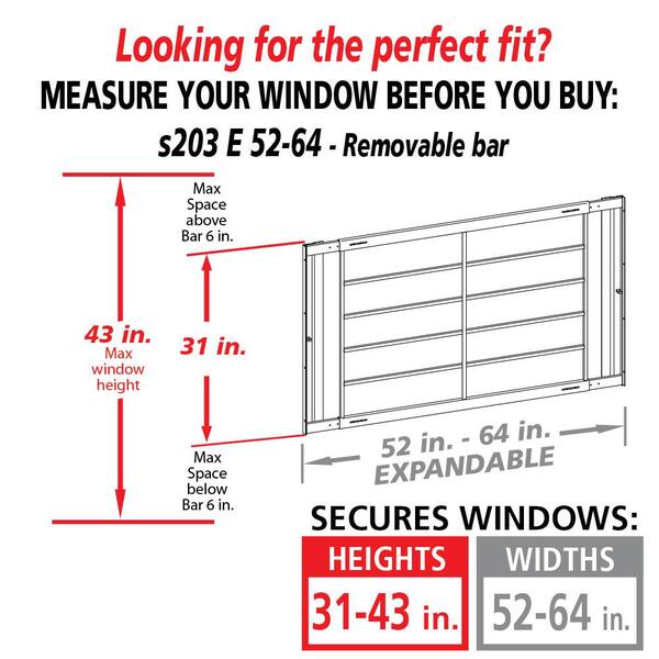 Mr Goodbar Removable 62 In To 74 In Adjustable Width 6 Bar Window Guard White S3 E 62 74 The Home Depot