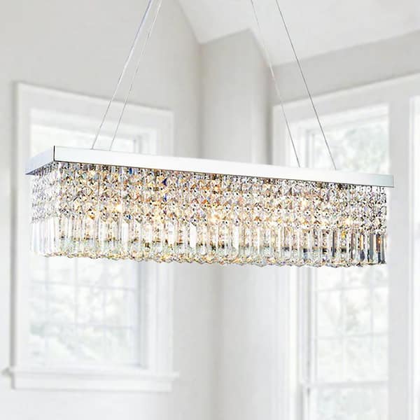 Sefinn Four 5-Light Rectangle Chrome Chandelier with K9 Crystals 