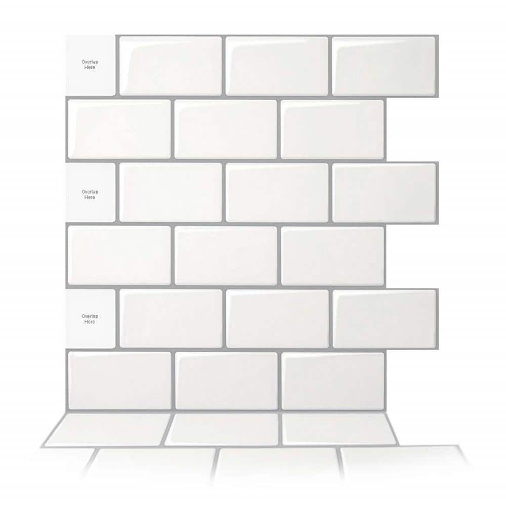 12'' x 12'' White Vinyl Peel and Stick Subway Tile