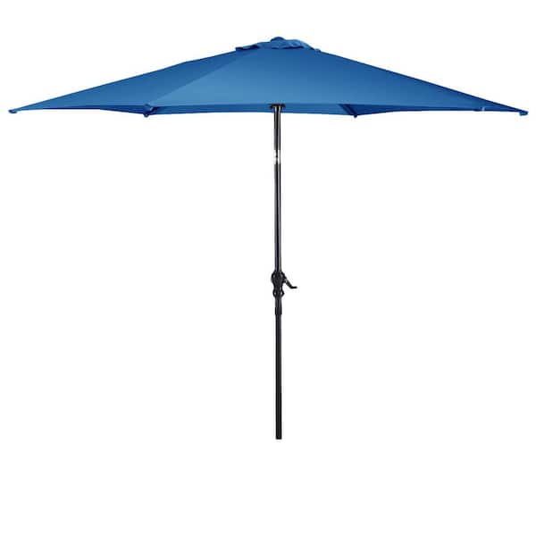 Costway 9 ft. Metal Market Tilt Patio Umbrella with Crank Outdoor Yard Garden in Blue