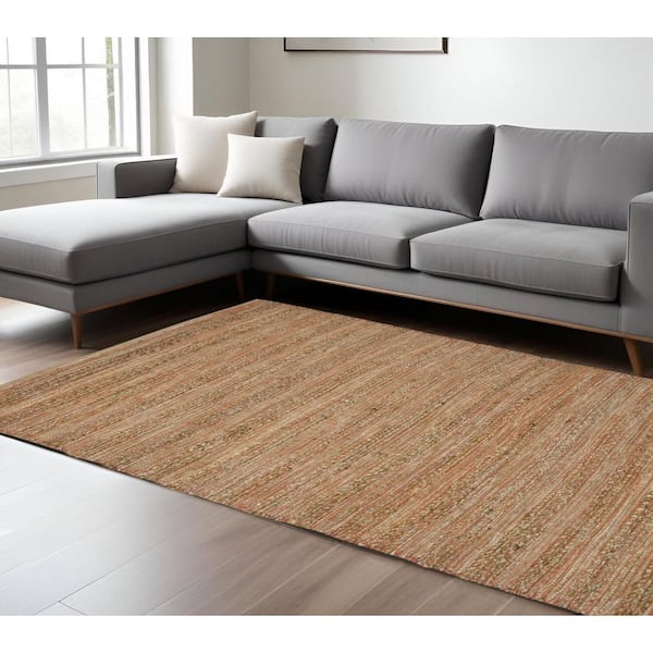 8 ft. x 10 ft. Blue Red Jute Striped Flatweave Handmade Area Rug