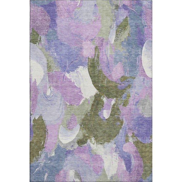 Mayfield Premium Machine Washable Abstract AMF1965 Lavender 3 ft. x 4 ft. Area Rug