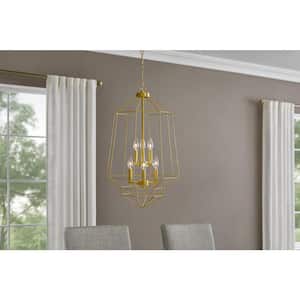 Winfield 6-Light Gold Caged Tier Chandelier Light Fixture with Geometric Metal Shade