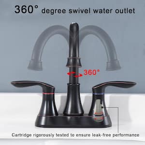 Modern 4 in. Centerset Double Handle High Arc Bathroom Faucet with Drain Kit Included in Oil Rubbed Bronze