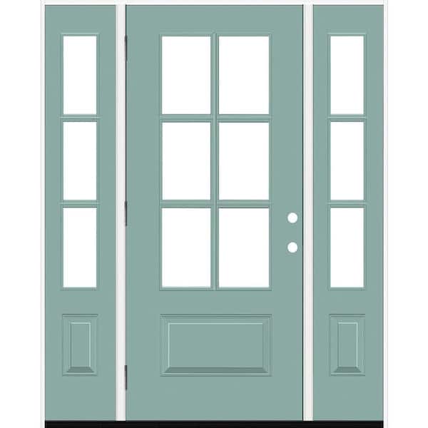 Steves & Sons Legacy 60 in. x 80 in. 3/4-6-Lite Clear Glass RHOS Primed Quarry Finish Fiberglass Prehung Front Door with Dbl 10 in. SL
