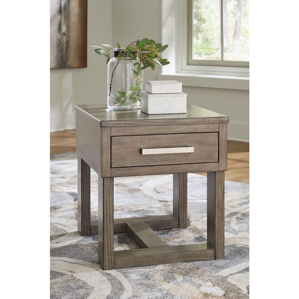 Signature Design By Ashley Loyaska 22 in. Gray Rectangle Wood End Table with Storage and Drawers