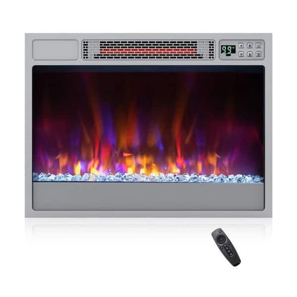 23 in. Infrared Quartz Electric Fireplace Insert Heater with 6 Flame Colors, Thermostat, Remote, and Child Lock, Sliver