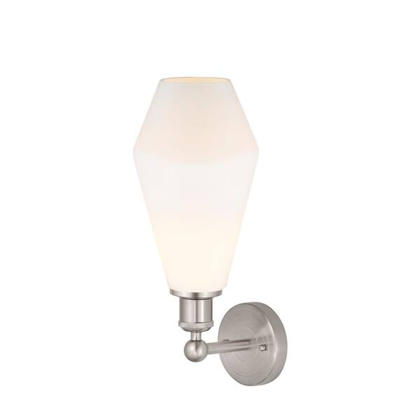 Cindyrella 1-Light Brushed Satin Nickel Wall Sconce with White Glass Shade
