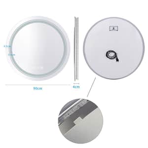 36 in. W x 36 in. H Large Round Frameless Anti-Fog Dimmable 3 Colors Wall LED Smart Bathroom Vanity Mirror Light Memory