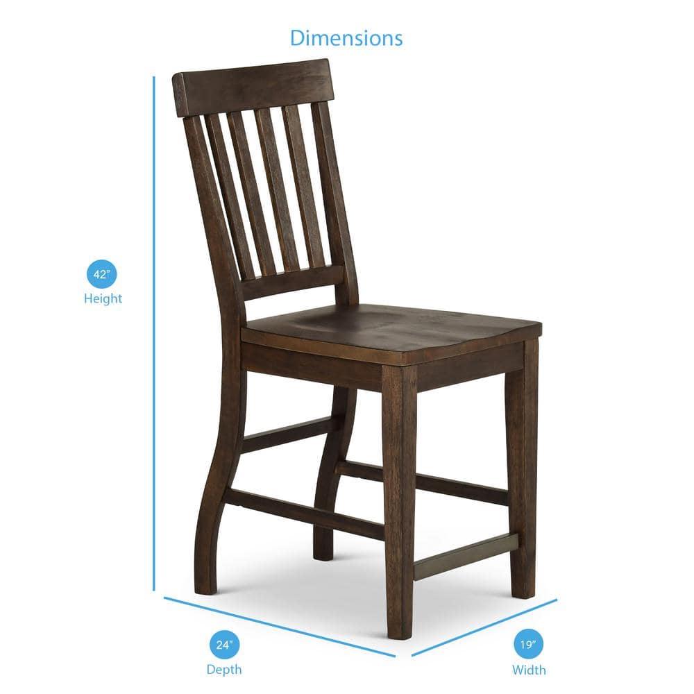 Elegant Transitional Dark Oak Wood Counter Stools, Set of 2