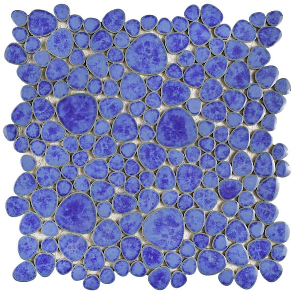 Merola Tile Pebble Blue Cloud 6 in. x 6 in. Porcelain Mosaic Take Home Tile Sample