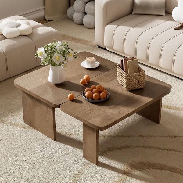 Yvonne Modern Minimalist 35 in. Brown Rectangle MDF Wood Coffee Table Set, Natural