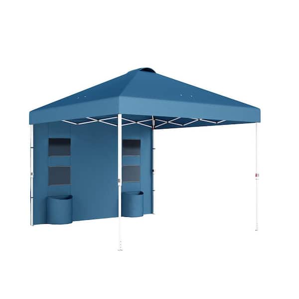 10 ft. x 10 ft. Blue Pop-Up Canopy, Gazebo Instant Sun Shelter Party Tent with Sidewall and Storage Pockets