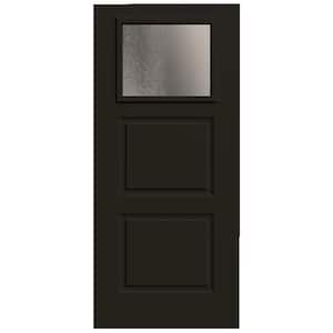36 in. x 80 in. 2-Panel Right-Hand/Inswing 1/4-Lite Chinchilla Decorative Glass Black Steel Front Door Slab