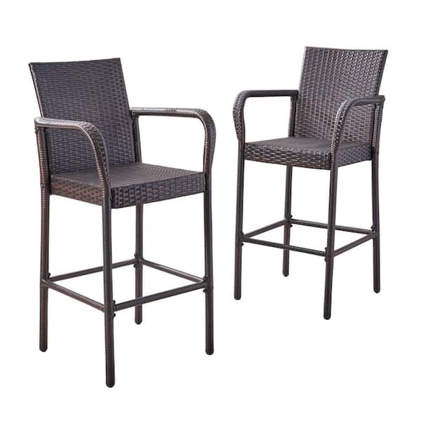 Noble House Delfina Faux Rattan Outdoor Patio Bar Stool (2-Pack)