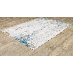 Maya Ivory/Blue 2 ft. x 3 ft. Distressed Abstract Area Rug