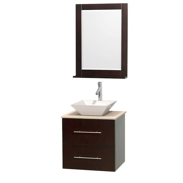Wyndham Collection Centra 24 in. Vanity in Espresso with Marble Vanity Top in Ivory, Porcelain Sink and 24 in. Mirror