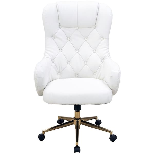 Hanover Savannah White High Back Tufted Fabric Office, Desk or Task Chair with Wheels and Gas Lift